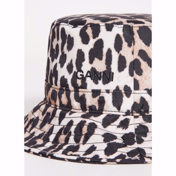 NEW Ganni Recycled Tech Bucket Hat Leopard XS/S - Picture 3 of 16